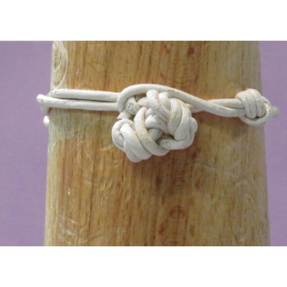 Pink soft gray white Bubble lamp work artist bead on Cream Italian leather 7in - Picture 2 of 4